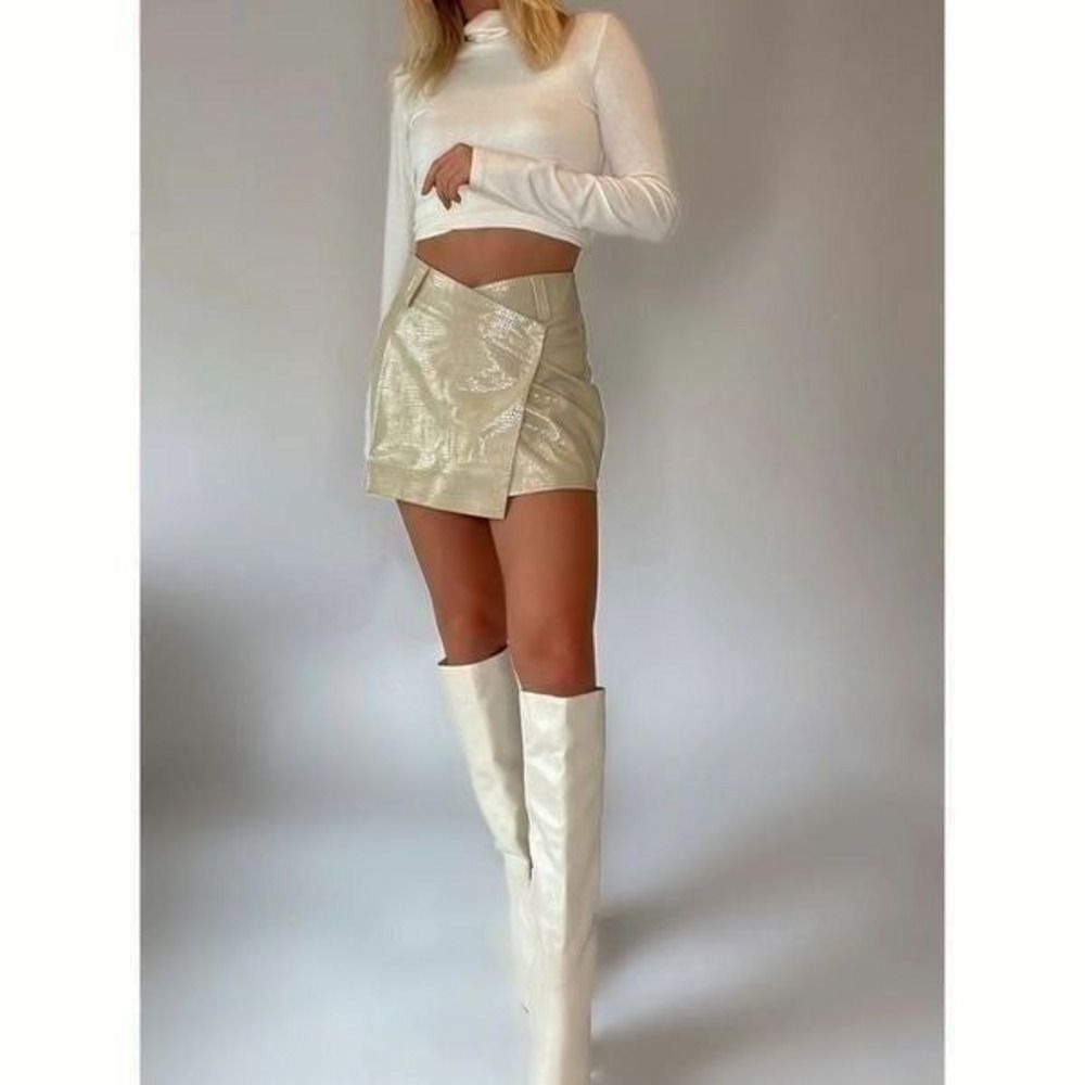 4si3nna Blake Skirt Tan‎ Faux Leather Size L